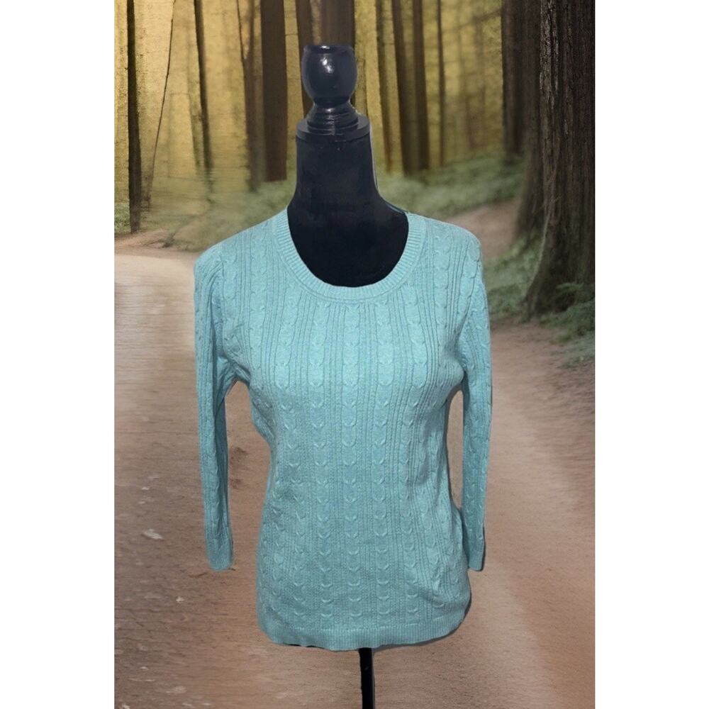 100% Cotton Aqua Blue‎ Cable Knit Sweater Croft And Barrow Academia Office Wear
